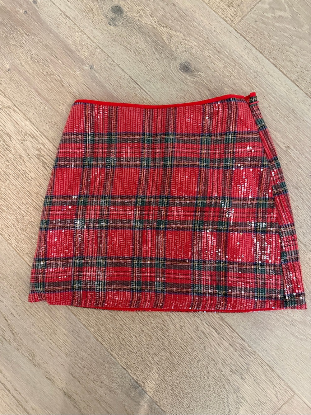 Vici Red Plaid Sequin Mini Skirt